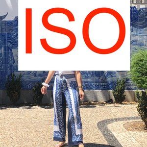 ISO INC International Concepts circa 2012 Wide Legged blue white paisley pants